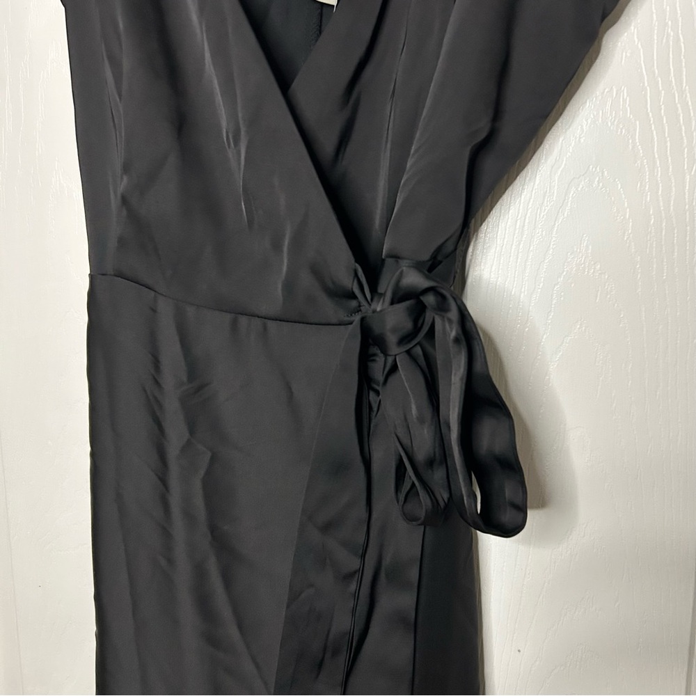 Francesca’s Audrey Satin Ruffle Wrap Midi Dress - Picture 8 of 14